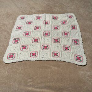 Baby Doll handmade Crochet blanket rose pattern with metallic bling yarn girl sm
